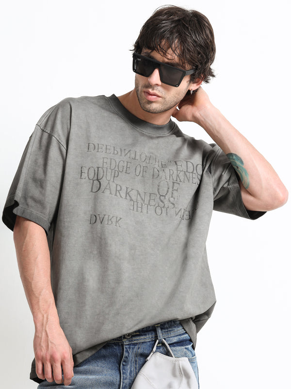 Washed Typography Grey T-Shirt