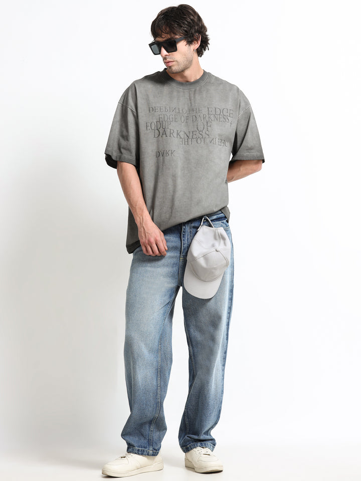 Washed Typography Grey T-Shirt