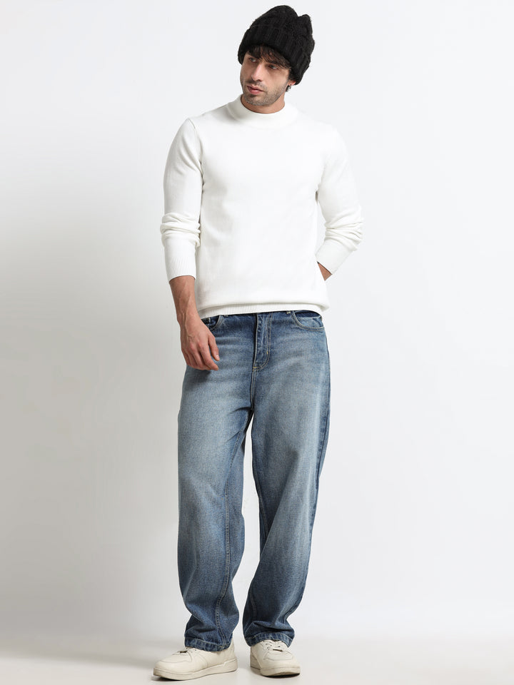 Contour Mock Neck Ivory White Knit