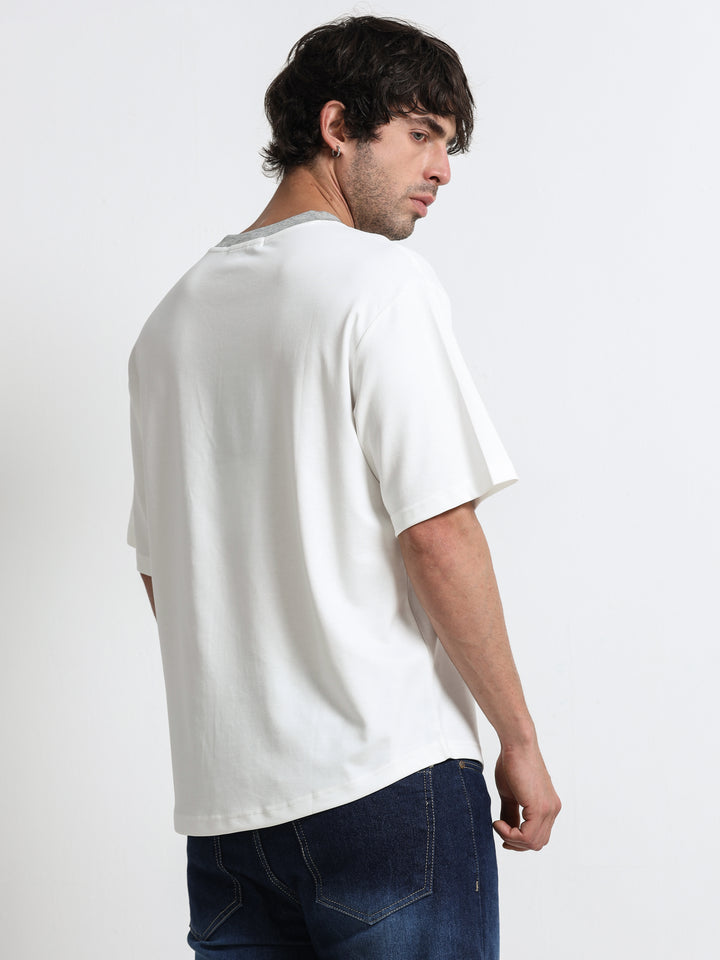 Contrast Neck Pocket White T-Shirt
