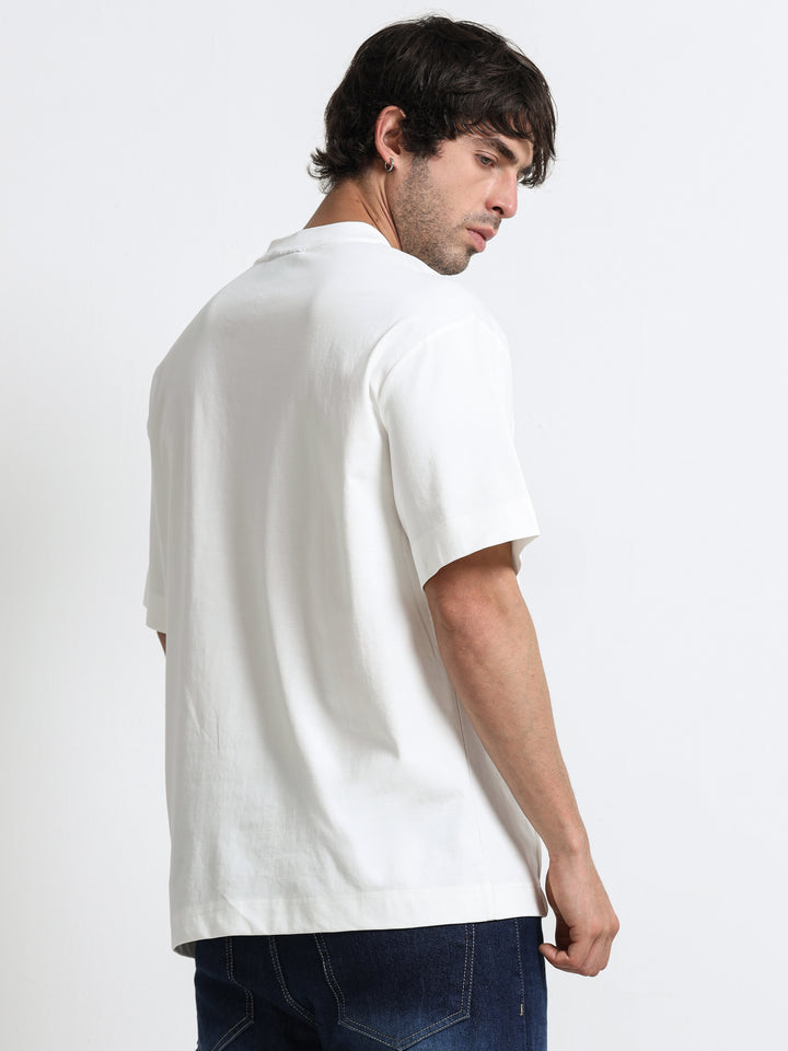 Minimal Zip-Neck White T-Shirt