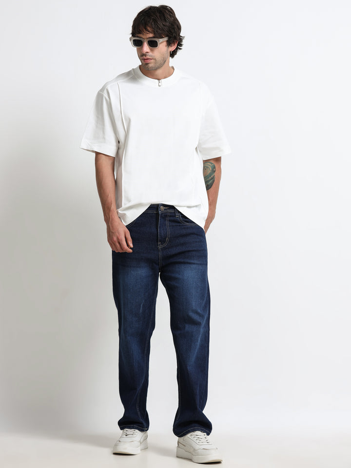 Minimal Zip-Neck White T-Shirt