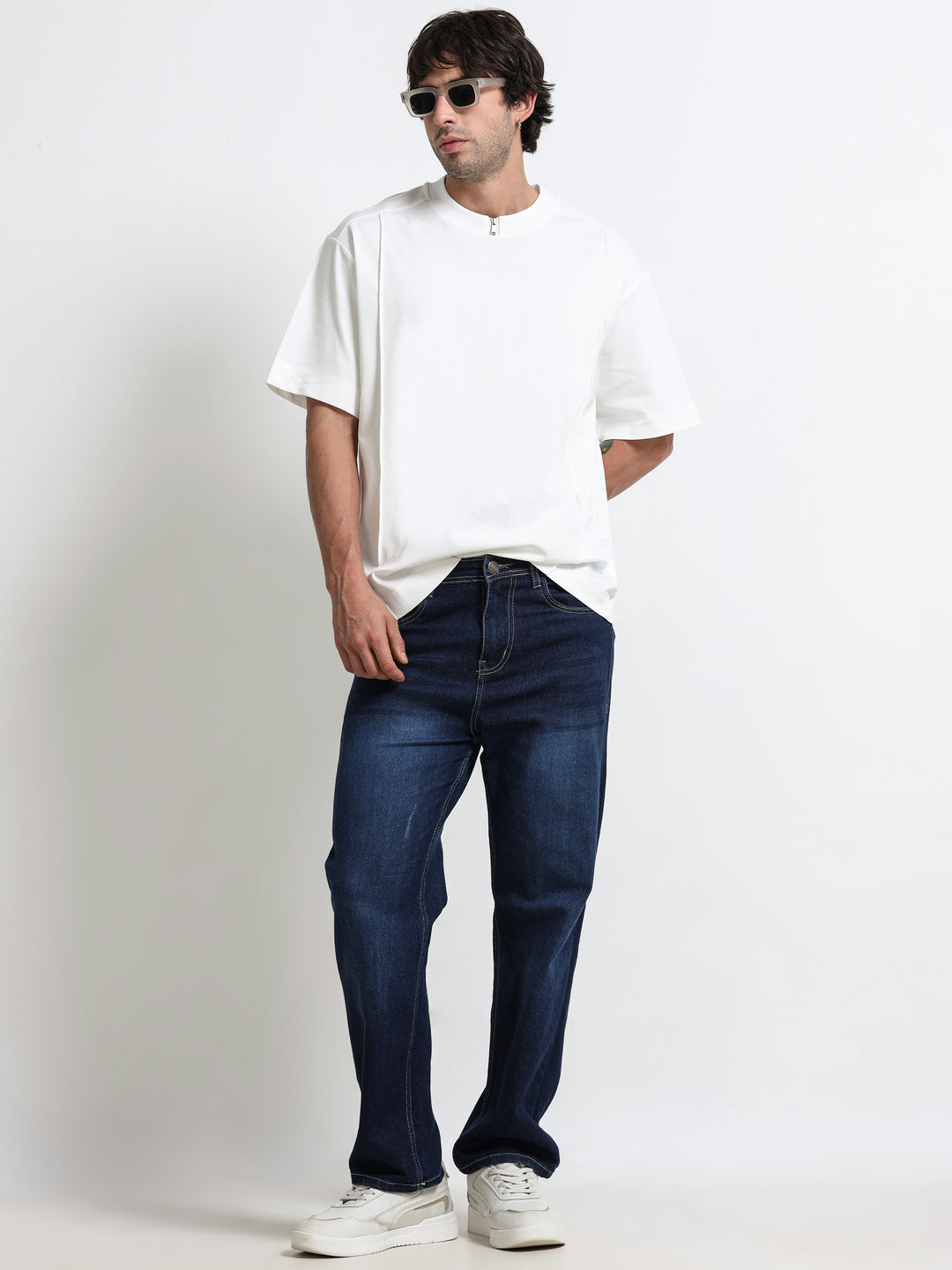 Minimal Zip-Neck White T-Shirt