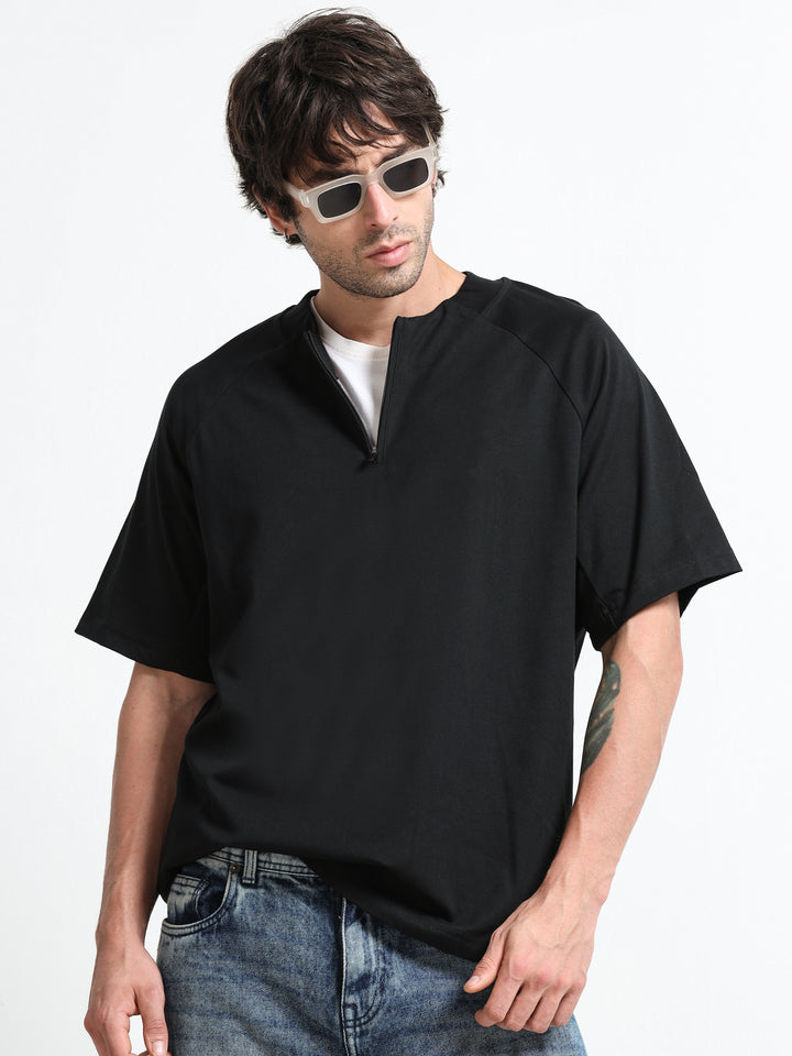 Refined Zipline Jet Black T-Shirt