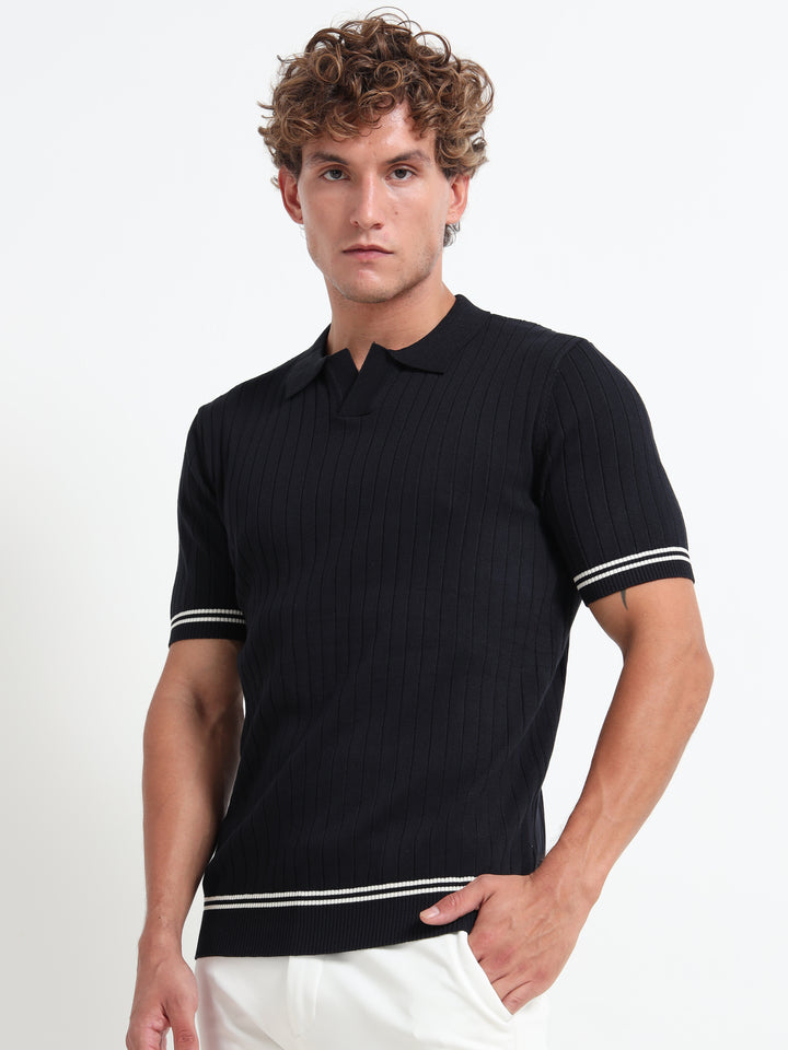 Men's Knitted Polo T Shirt - Blue