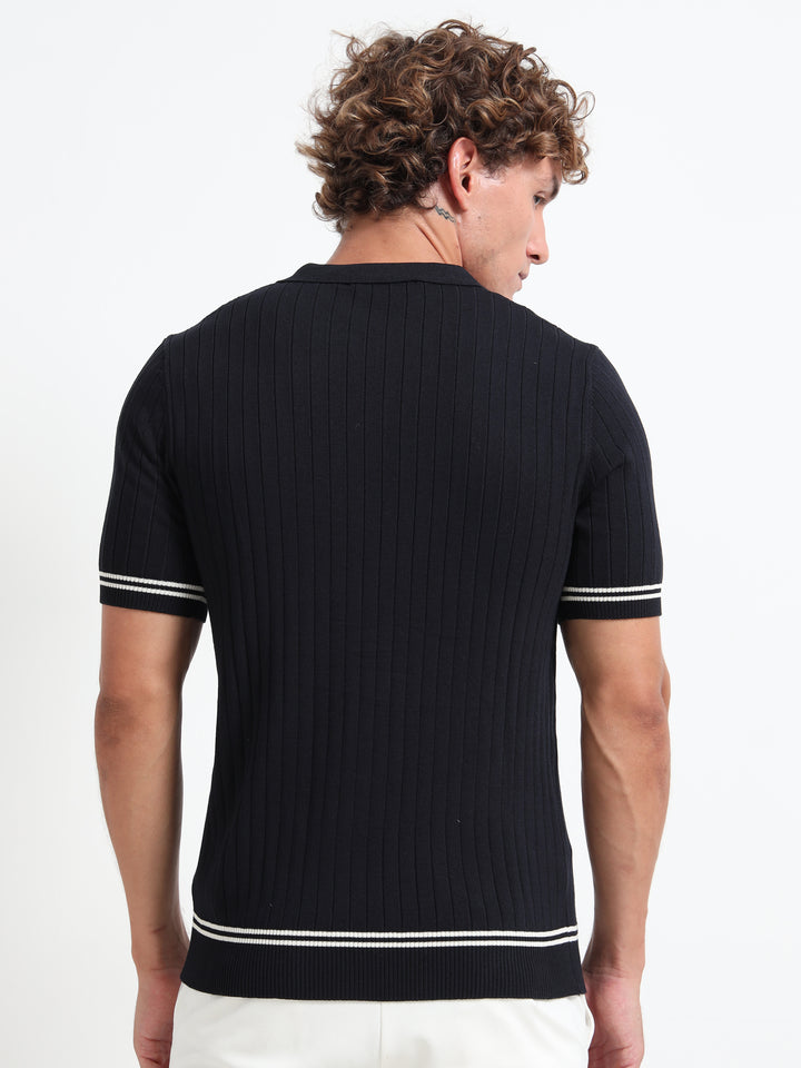 Men's Knitted Polo T Shirt - Blue