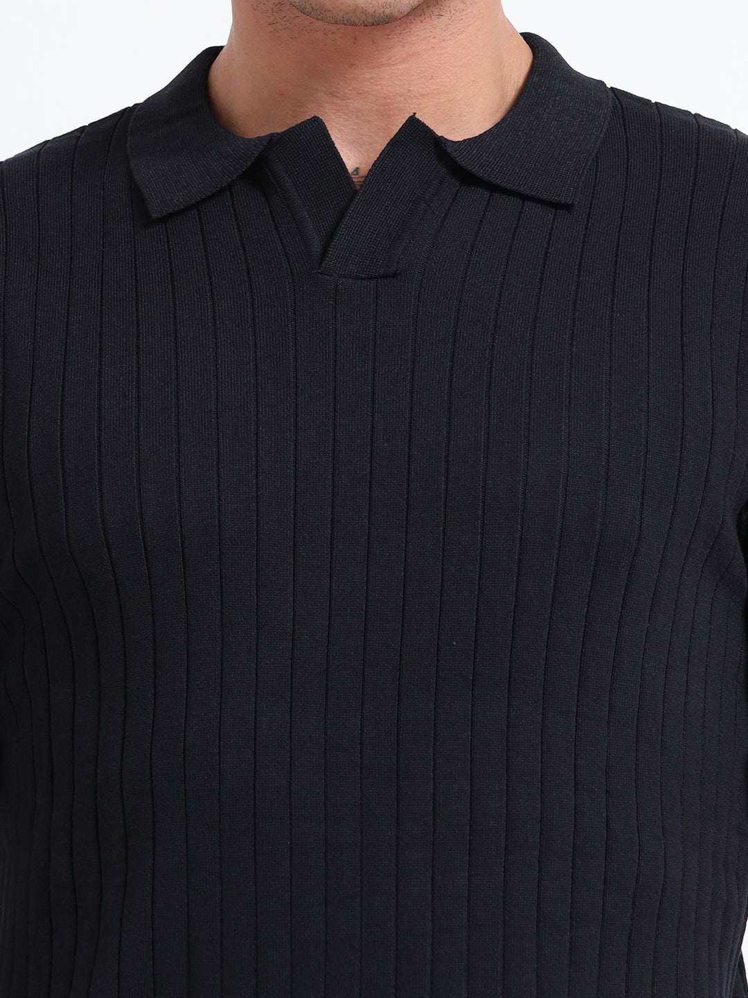 Men's Knitted Polo T Shirt - Blue