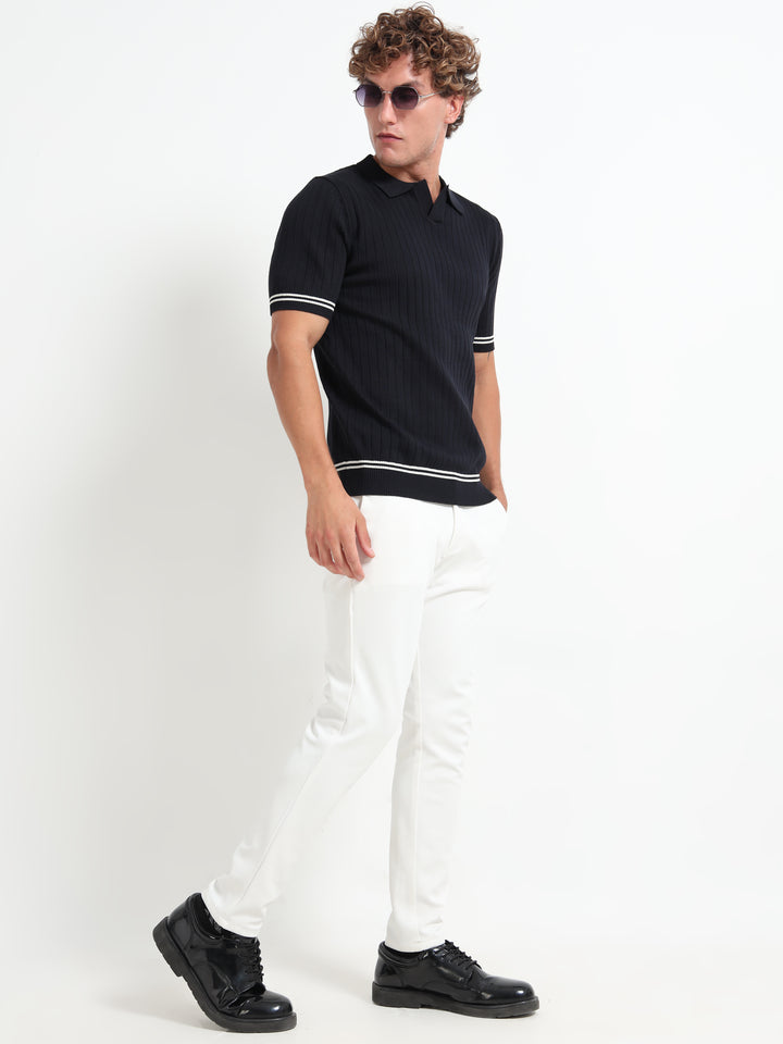 Men's Knitted Polo T Shirt - Blue