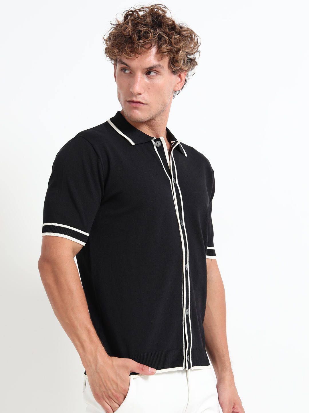 Men's Knitted Polo T Shirt - Black
