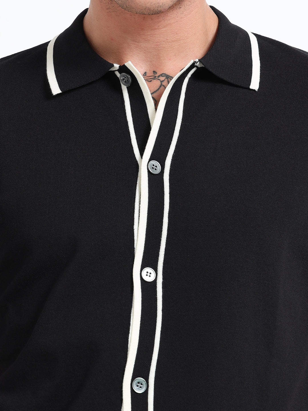Men's Knitted Polo T Shirt - Black