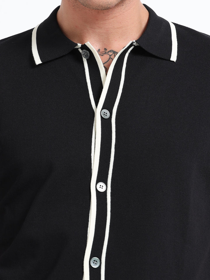 Men's Knitted Polo T Shirt - Black