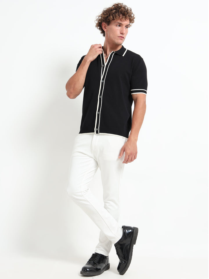 Men's Knitted Polo T Shirt - Black