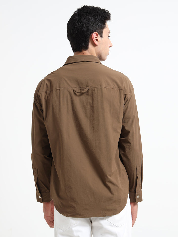 Tactical Style with Cargo Pockets Utility Shirt - Brown