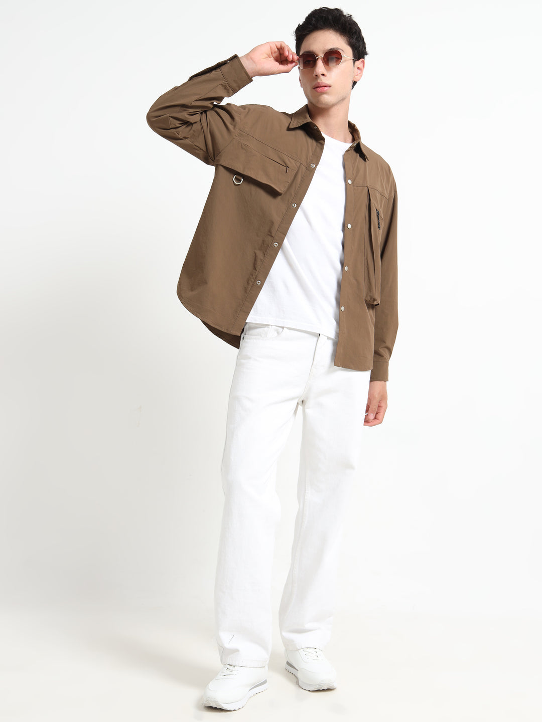 Tactical Style with Cargo Pockets Utility Shirt - Brown
