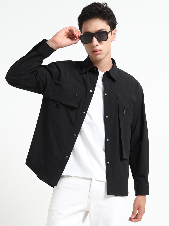 Tactical Style with Cargo Pockets Utility Shirt - Black
