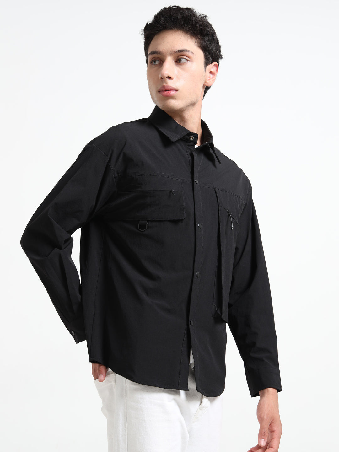 Tactical Style with Cargo Pockets Utility Shirt - Black