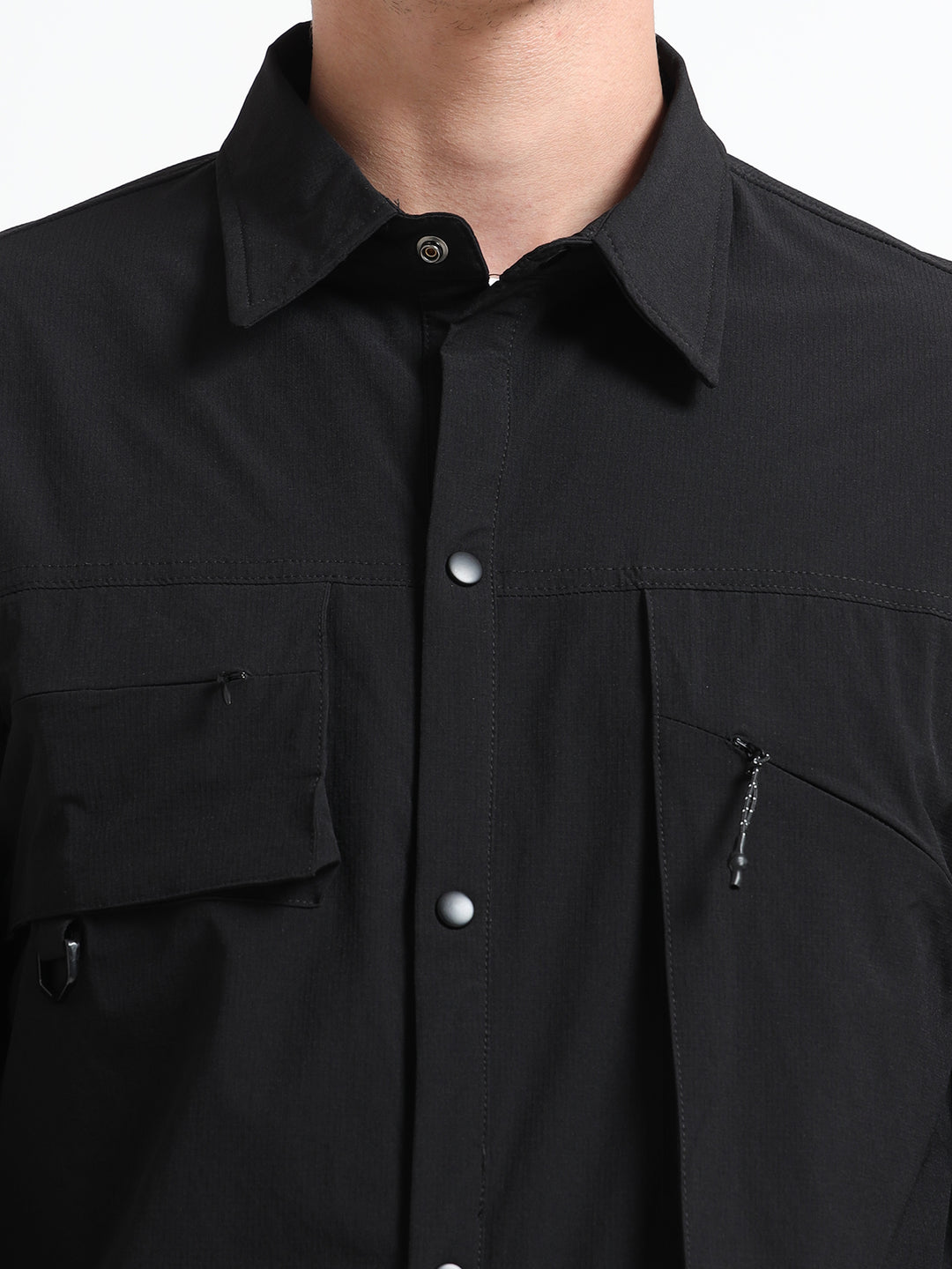 Tactical Style with Cargo Pockets Utility Shirt - Black