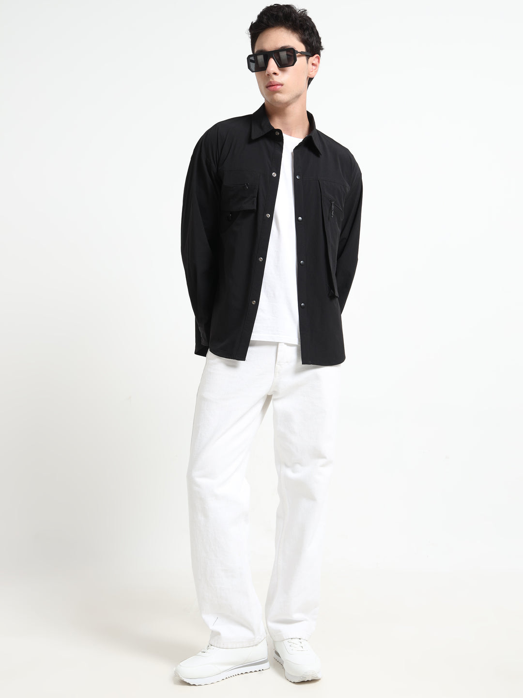 Tactical Style with Cargo Pockets Utility Shirt - Black