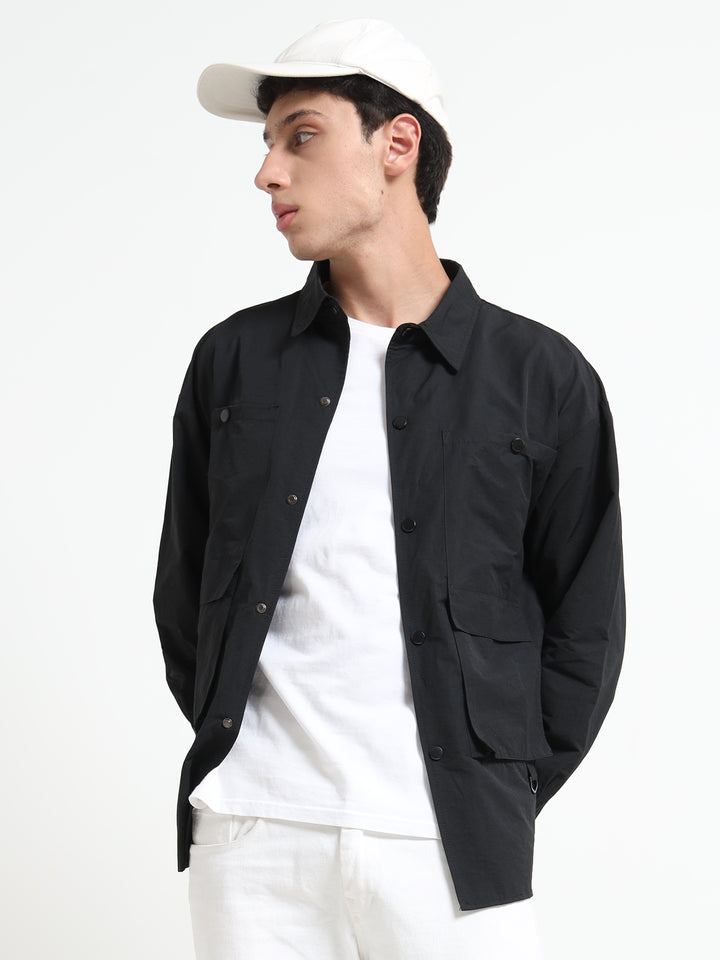 Heavyweight Utility Shirt with Cargo Pockets - Black