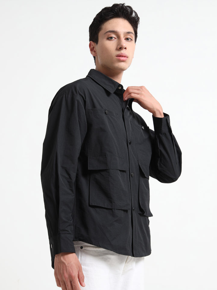Heavyweight Utility Shirt with Cargo Pockets - Black