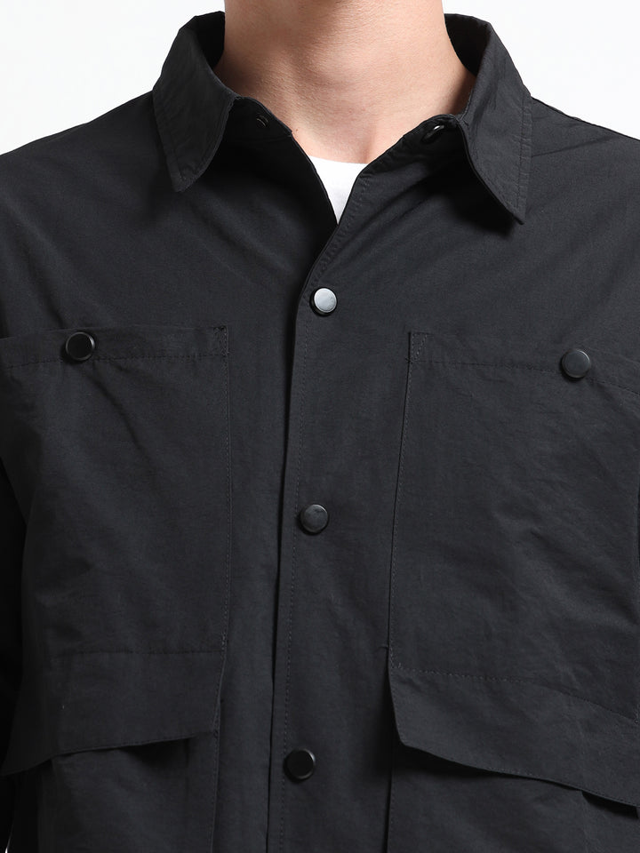 Heavyweight Utility Shirt with Cargo Pockets - Black