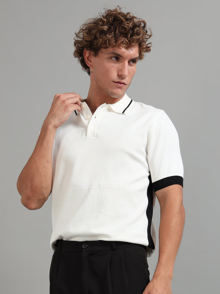 Men's Knitted Polo T Shirt - Beige