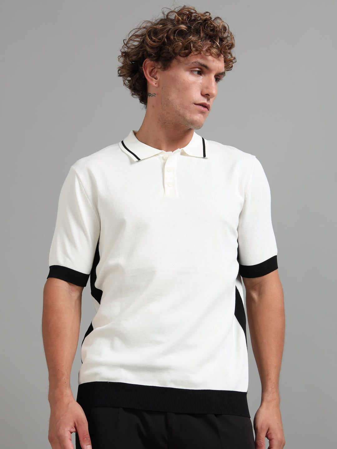 Men's Knitted Polo T Shirt - Beige