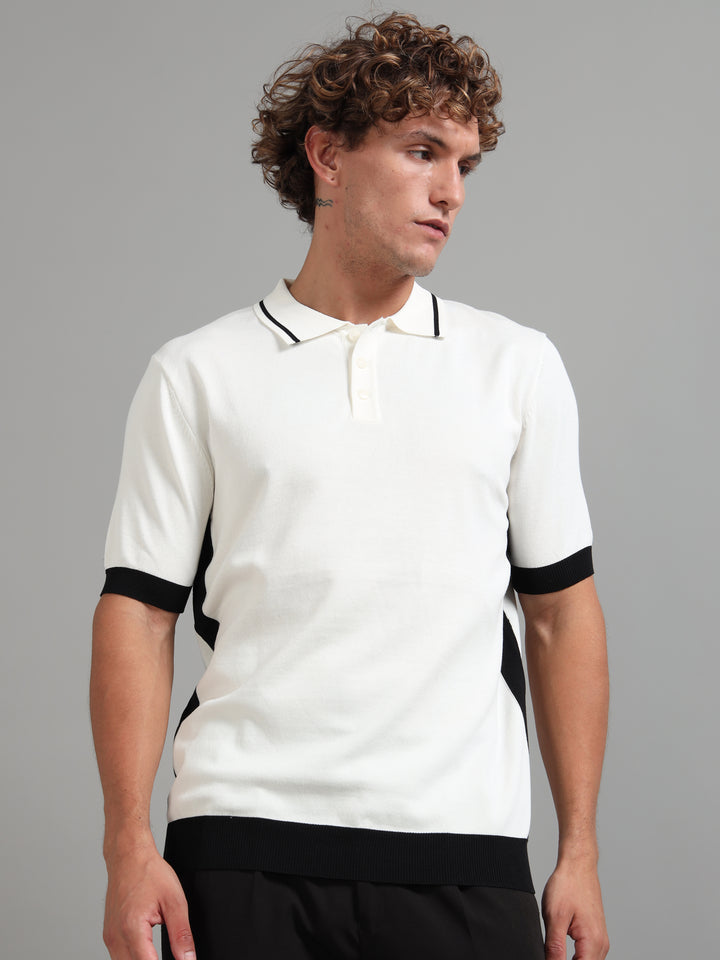 Men's Knitted Polo T Shirt - Beige