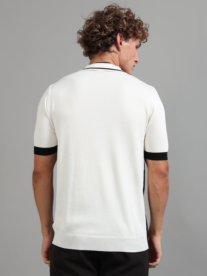 Men's Knitted Polo T Shirt - Beige