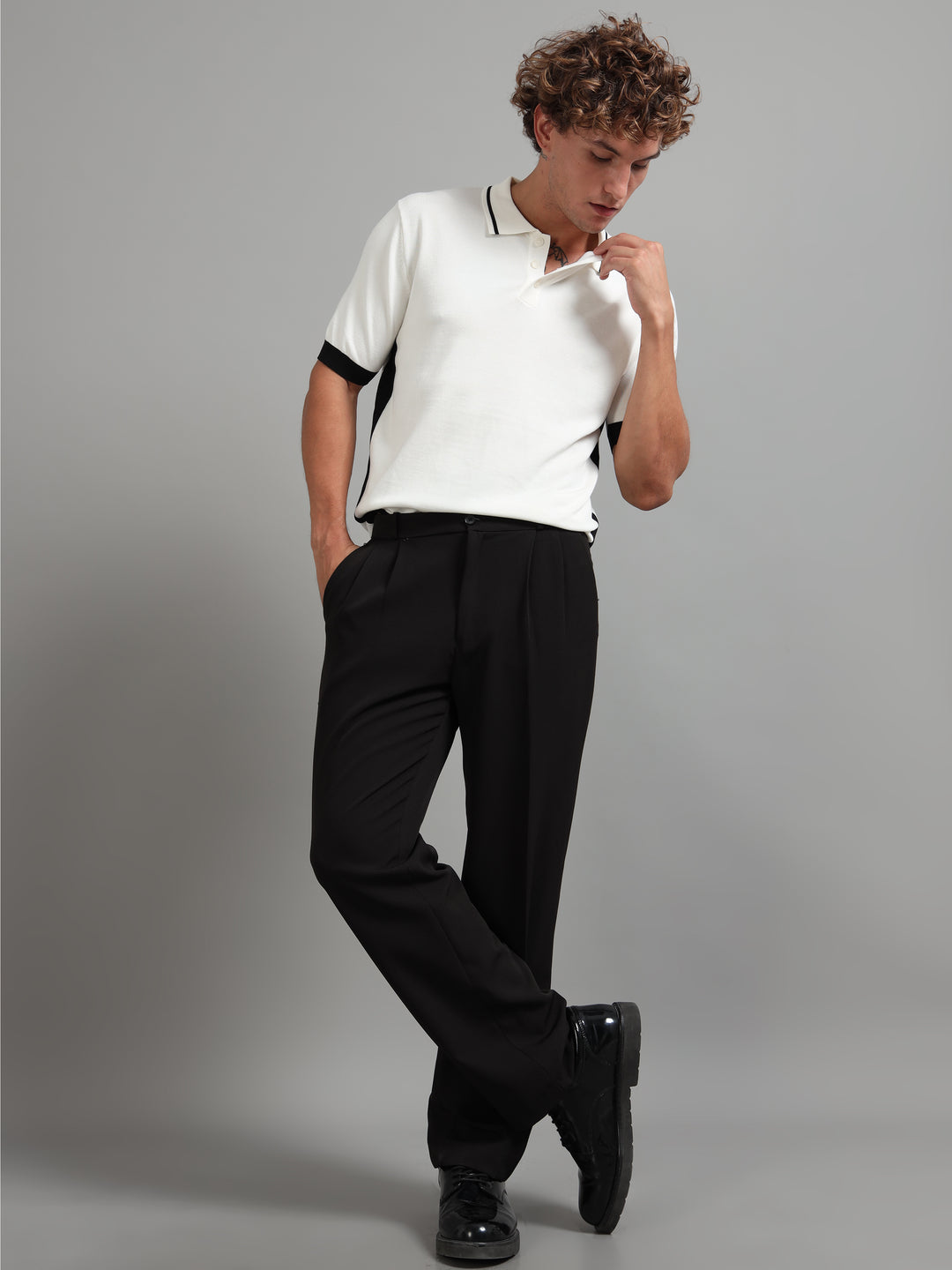Men's Knitted Polo T Shirt - Beige