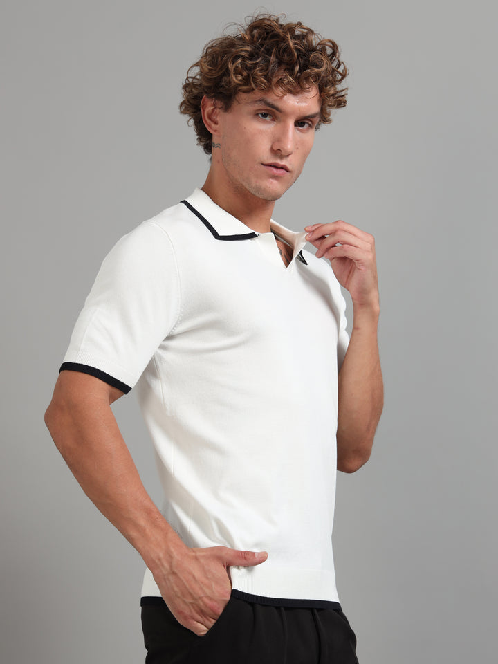 Men's Knitted Polo T Shirt - Beige