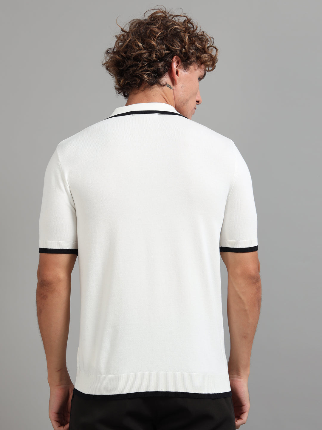 Men's Knitted Polo T Shirt - Beige
