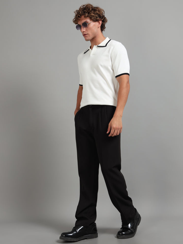 Men's Knitted Polo T Shirt - Beige