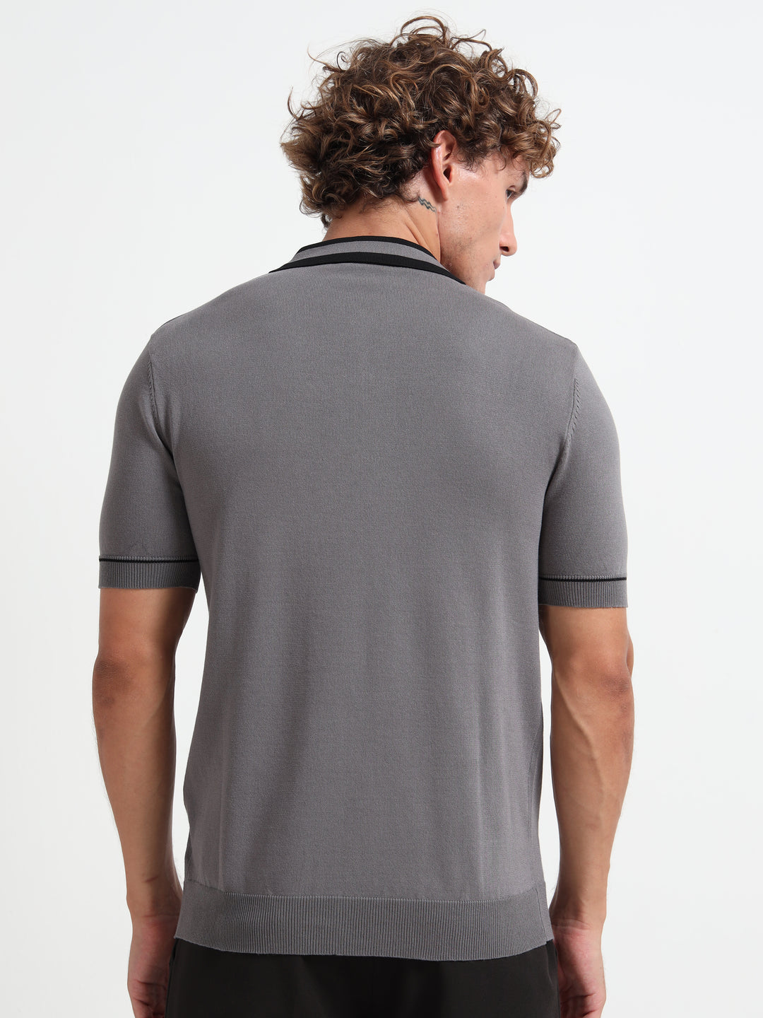 Premium Knitted Polo T-Shirt - Gray