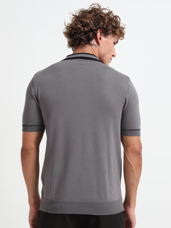 Premium Knitted Polo T-Shirt - Gray
