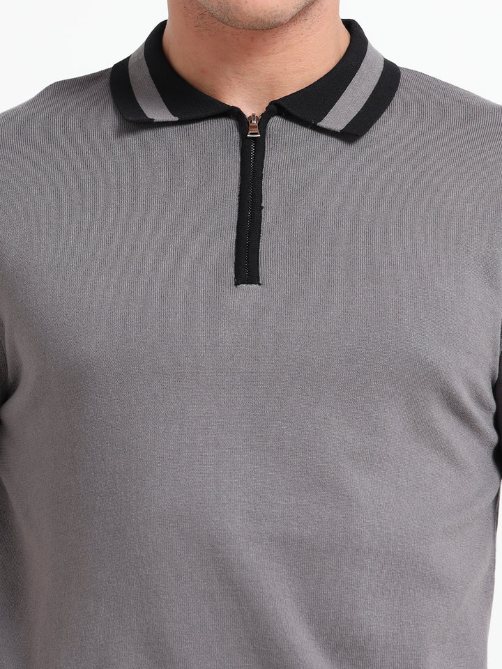 Premium Knitted Polo T-Shirt - Gray