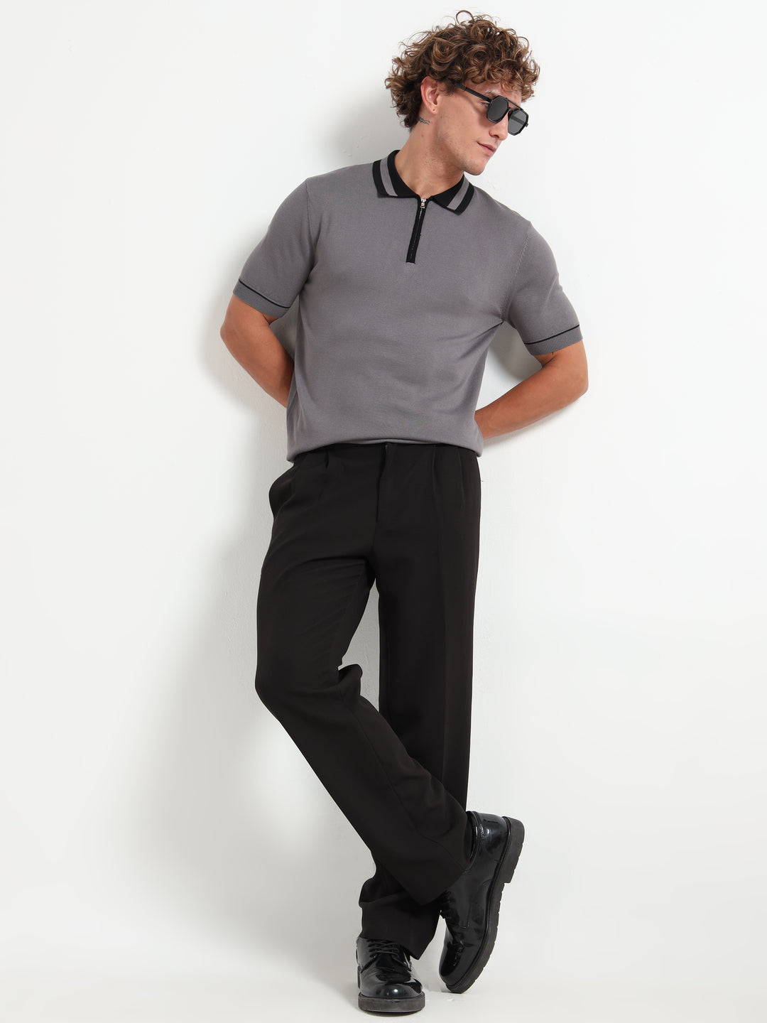 Premium Knitted Polo T-Shirt - Gray