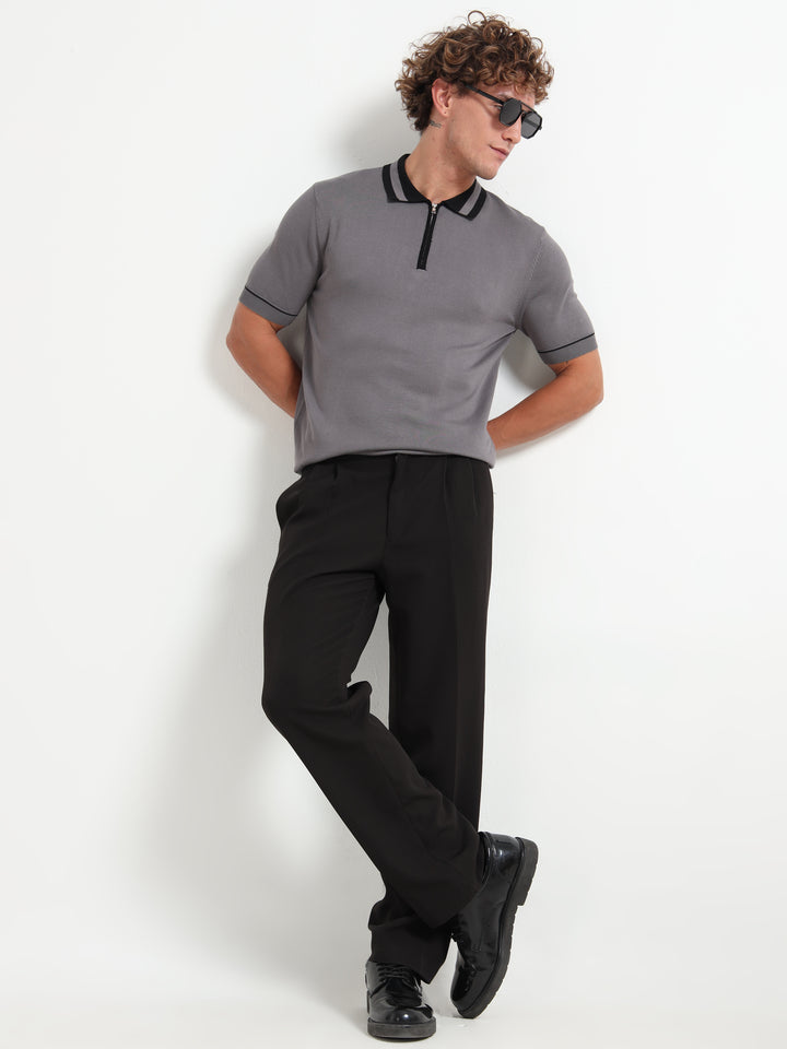 Premium Knitted Polo T-Shirt - Gray