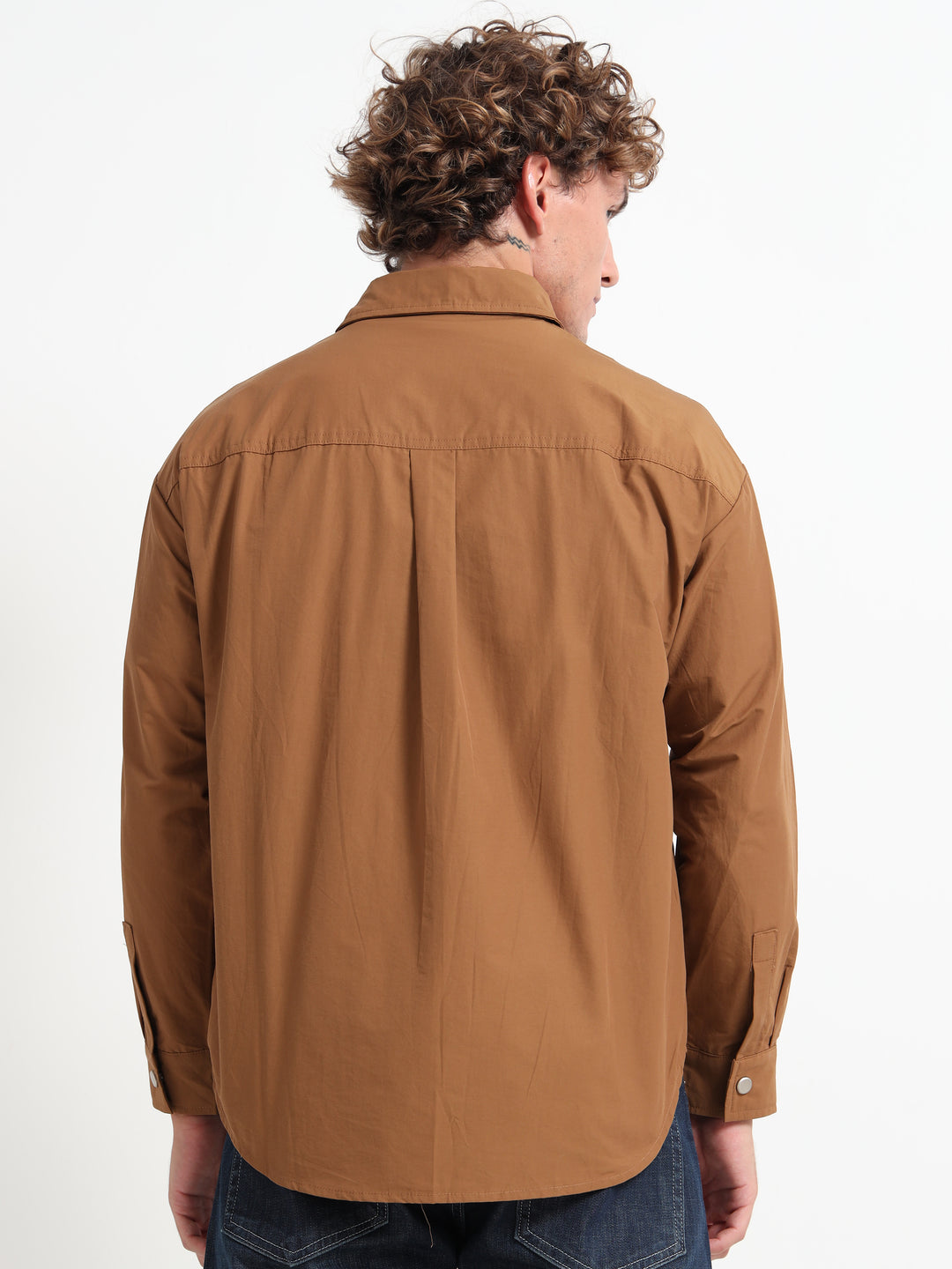 Lightweight Long Sleeve Snap-Front Overshirt – Brown
