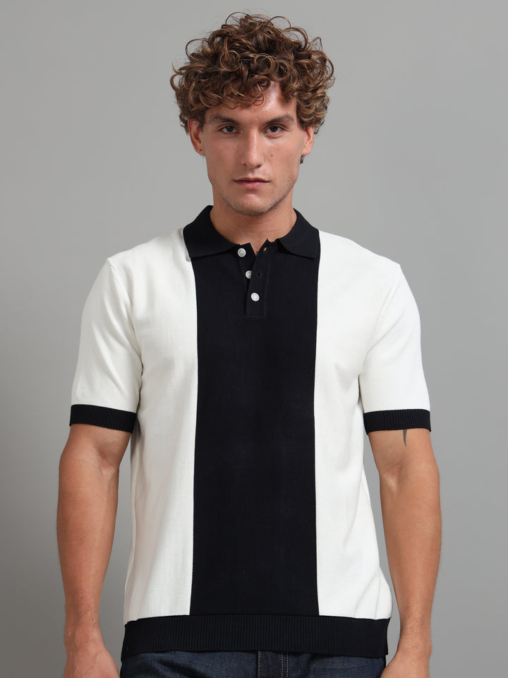 Men's Knitted Polo T Shirt - Blue and White