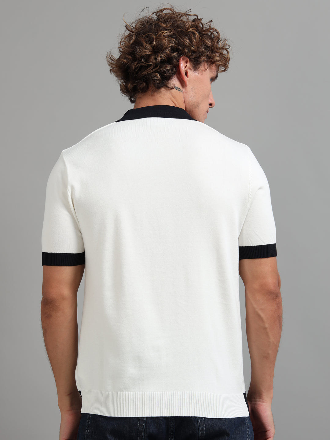 Men's Knitted Polo T Shirt - Blue and White
