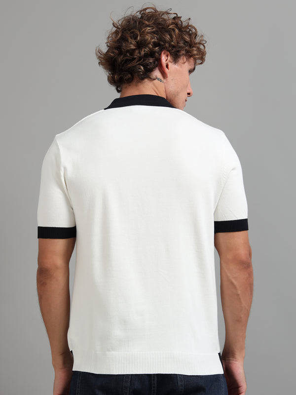 Men's Knitted Polo T Shirt - Blue and White