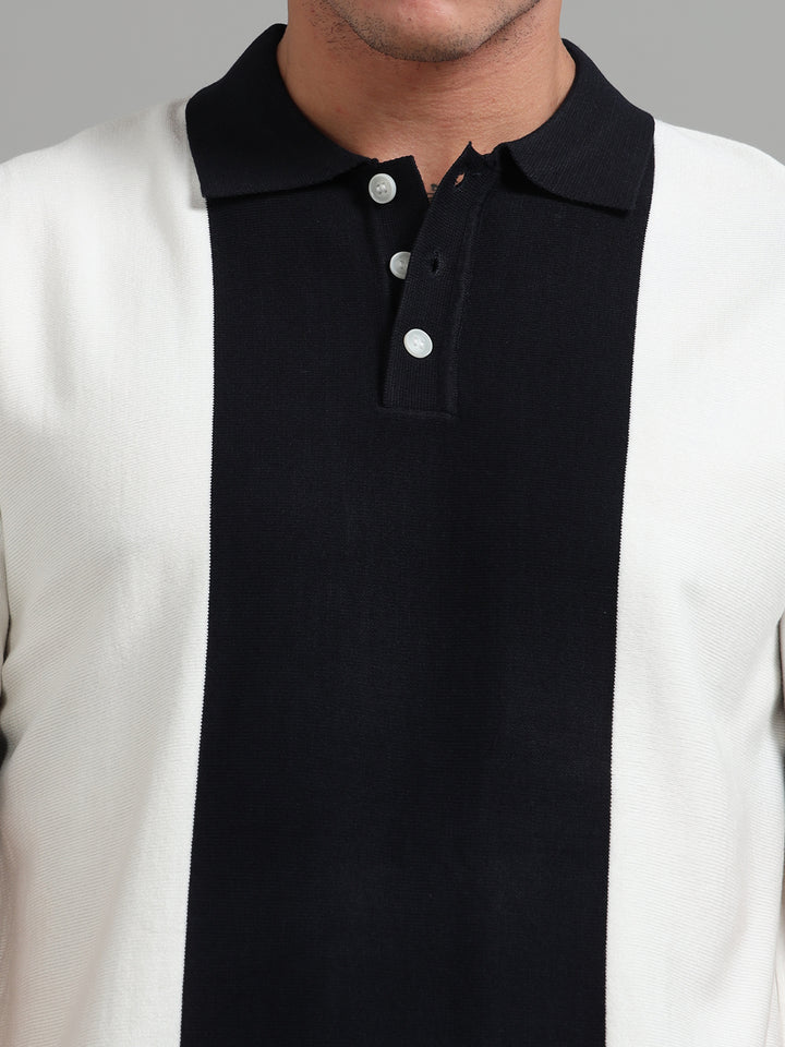 Men's Knitted Polo T Shirt - Blue and White