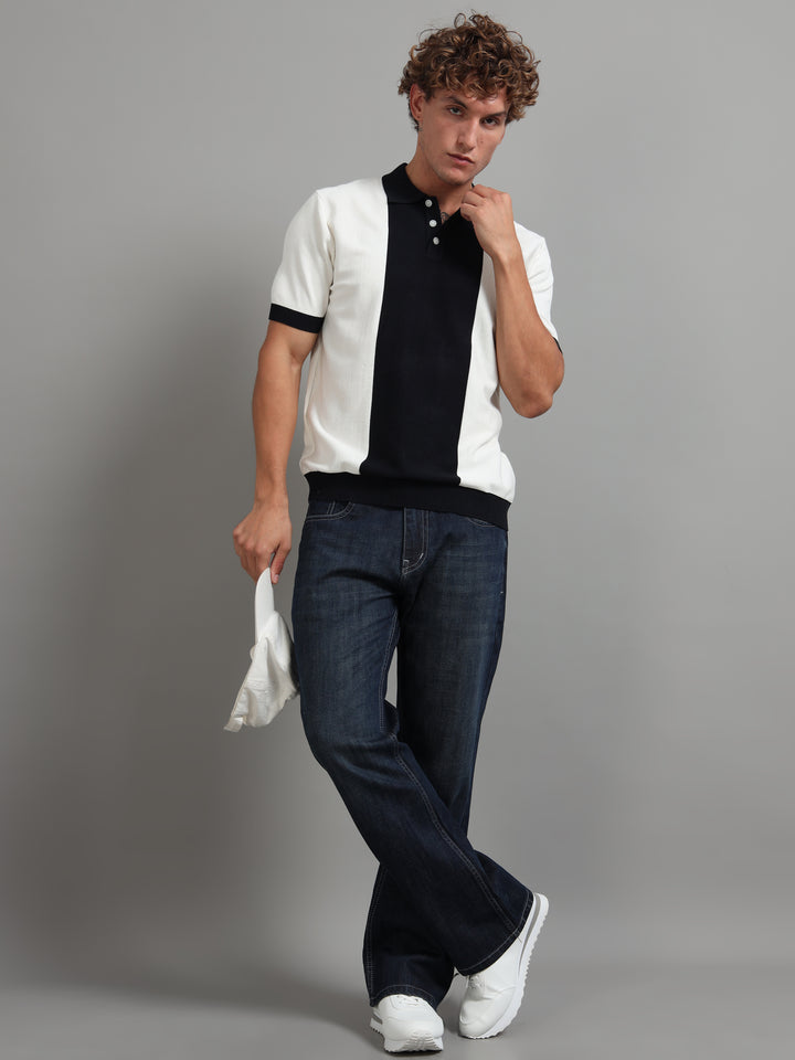Men's Knitted Polo T Shirt - Blue and White