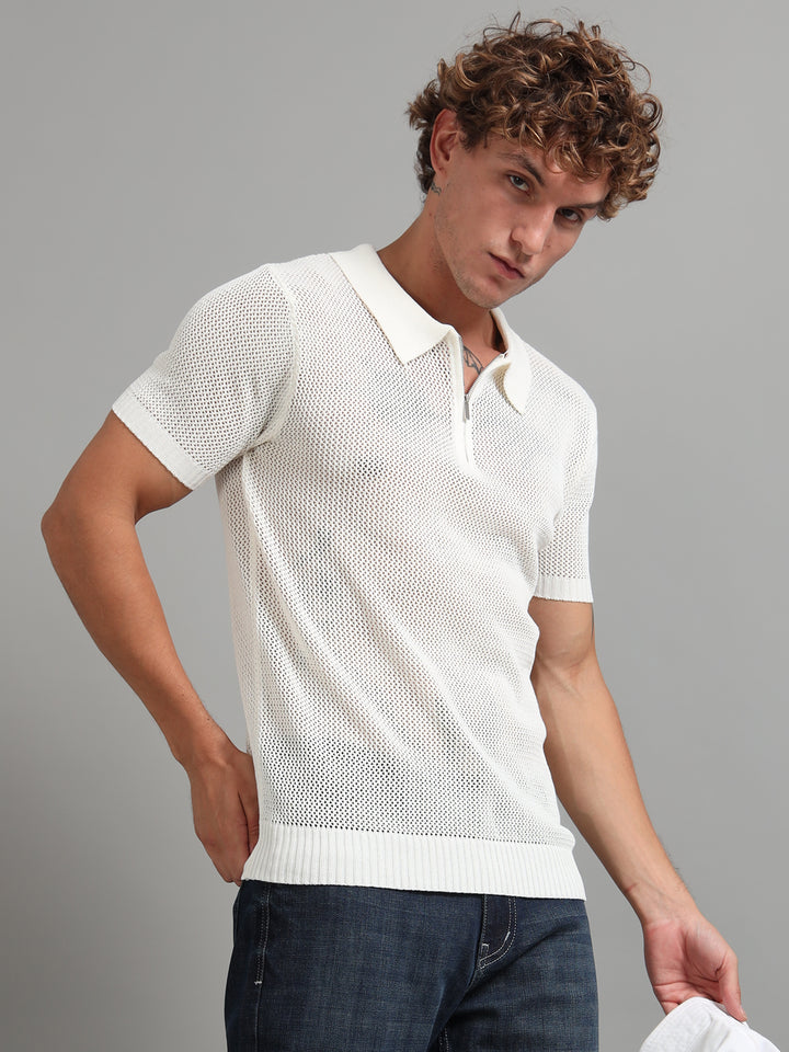 Premium Breathable Knitted Mesh Polo - White