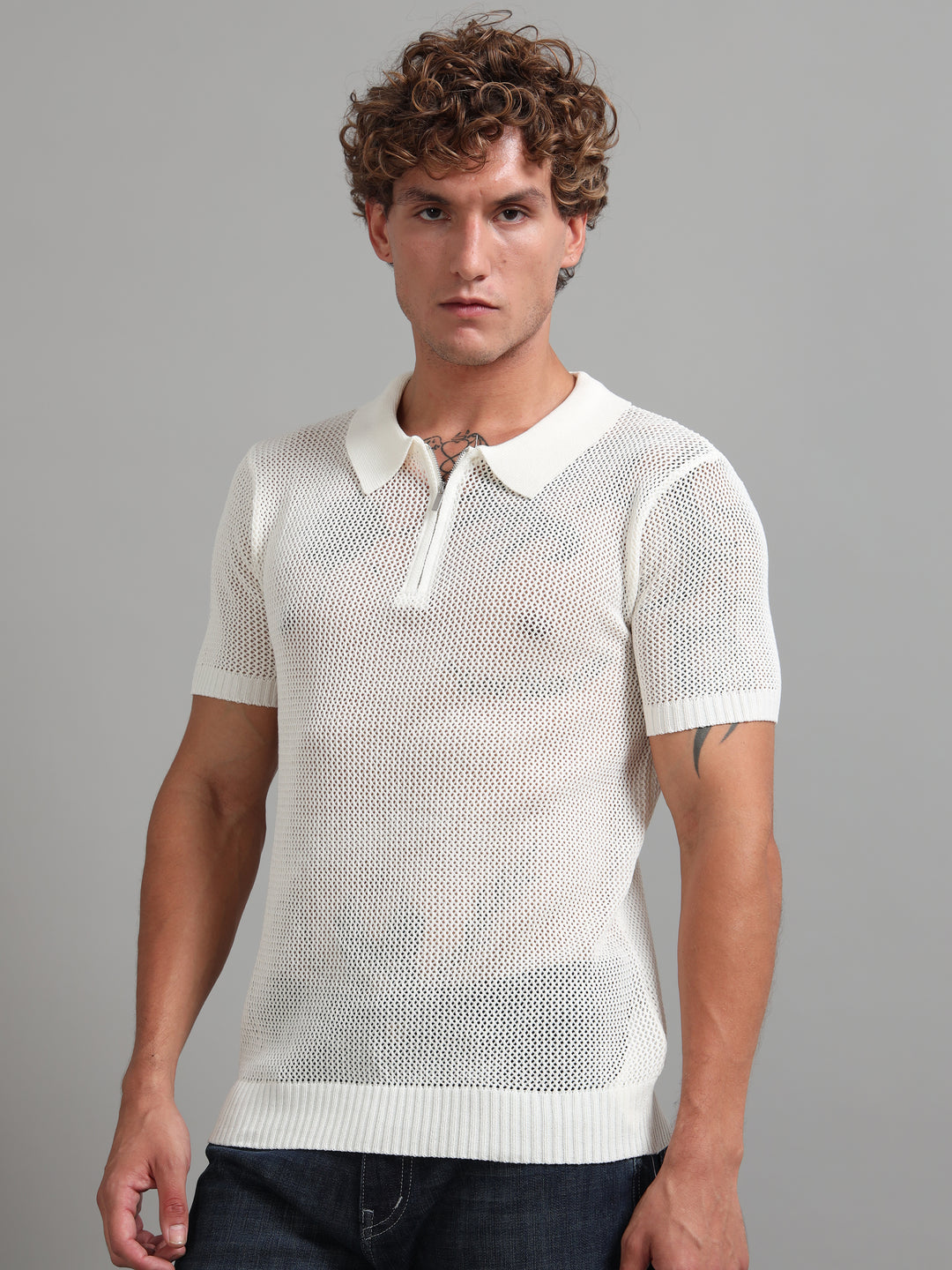 Premium Breathable Knitted Mesh Polo - White