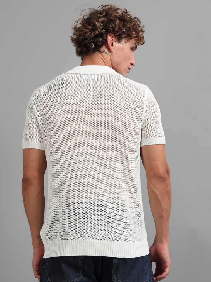 Premium Breathable Knitted Mesh Polo - White
