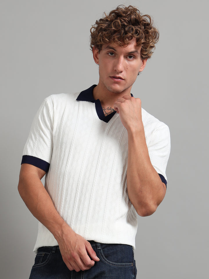 Men's Knitted Polo T Shirt - White