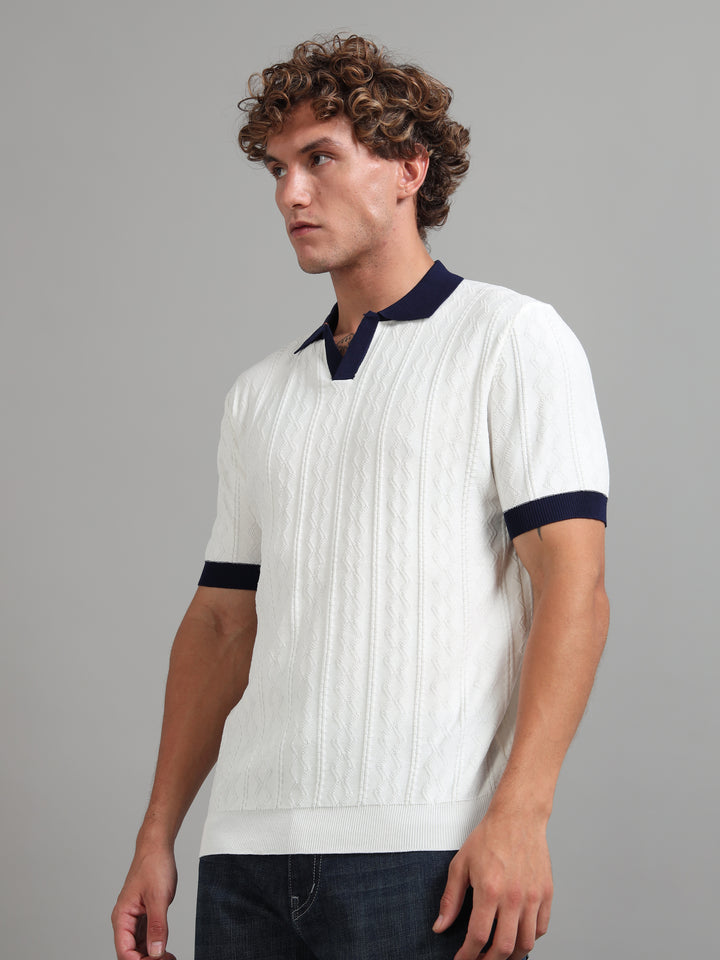 Men's Knitted Polo T Shirt - White