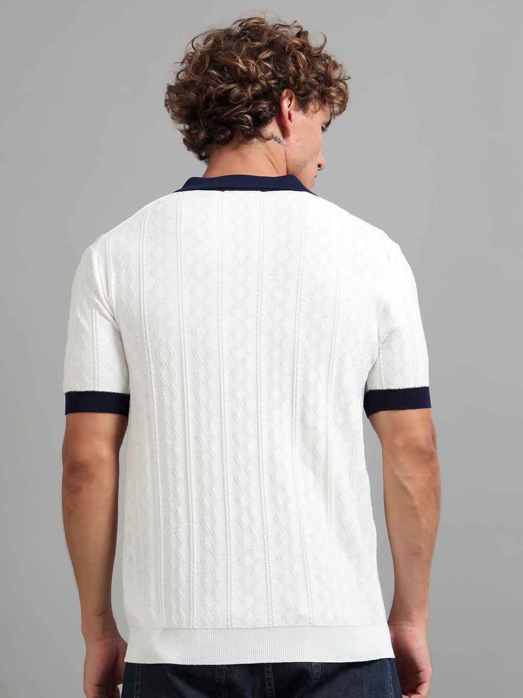 Men's Knitted Polo T Shirt - White